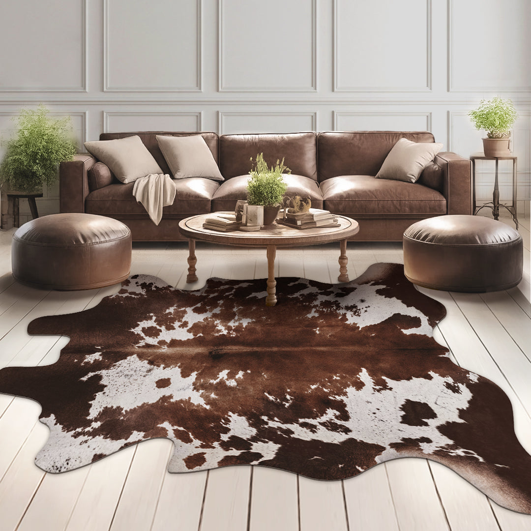 Cowhide Rug Shop White and Brown Cowhide Rug with Snowflake