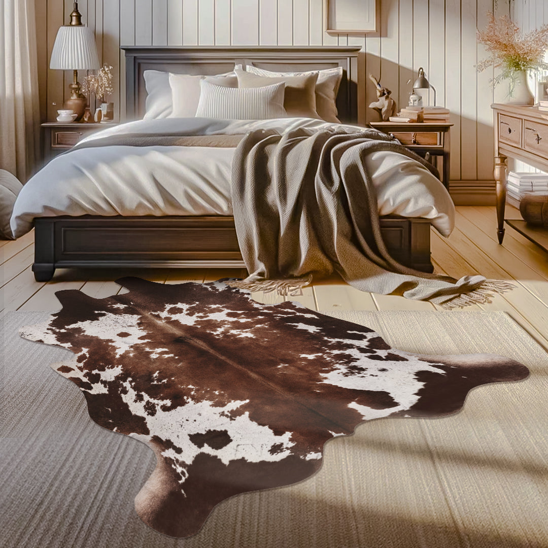 Cowhide Rug Shop White and Brown Cowhide Rug with Snowflake